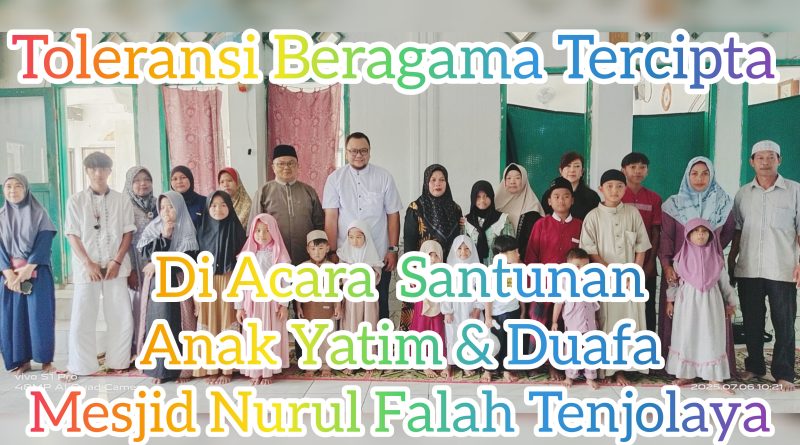 Toleransi Beragama Tercipta dalam Acara Santunan Anak Yatim di Mesjid Jami Nurul Falah Tenjolaya.