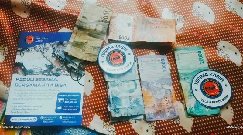 Galang Donasi Bencana Alam Sumatra Selama 1 Jam, di Hari Pertama, Paguyuban Ja’Pers Dapatkan Rp.185.000,-